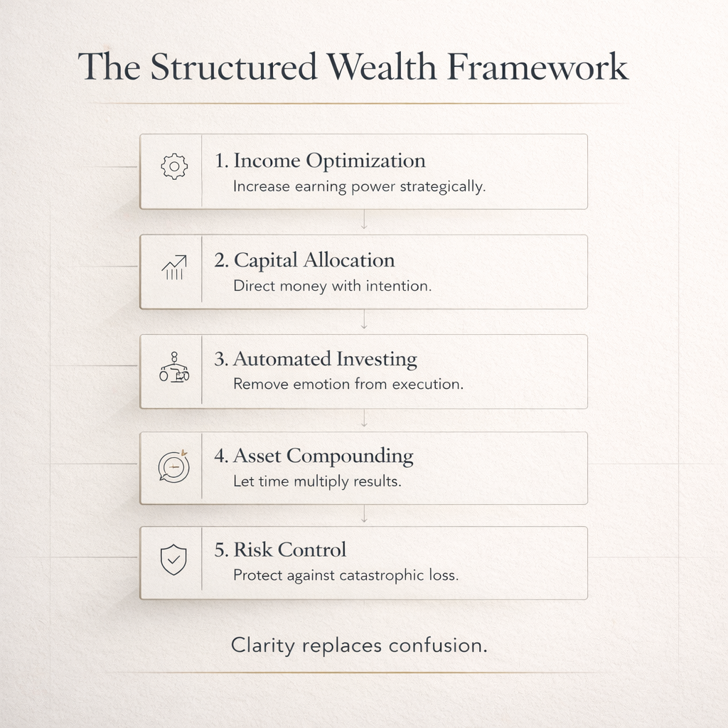 Structured Wealth Framework with five steps on a light background